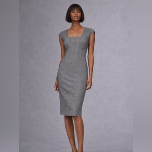 Escada Gray Textured Square-Neck Midi Dress